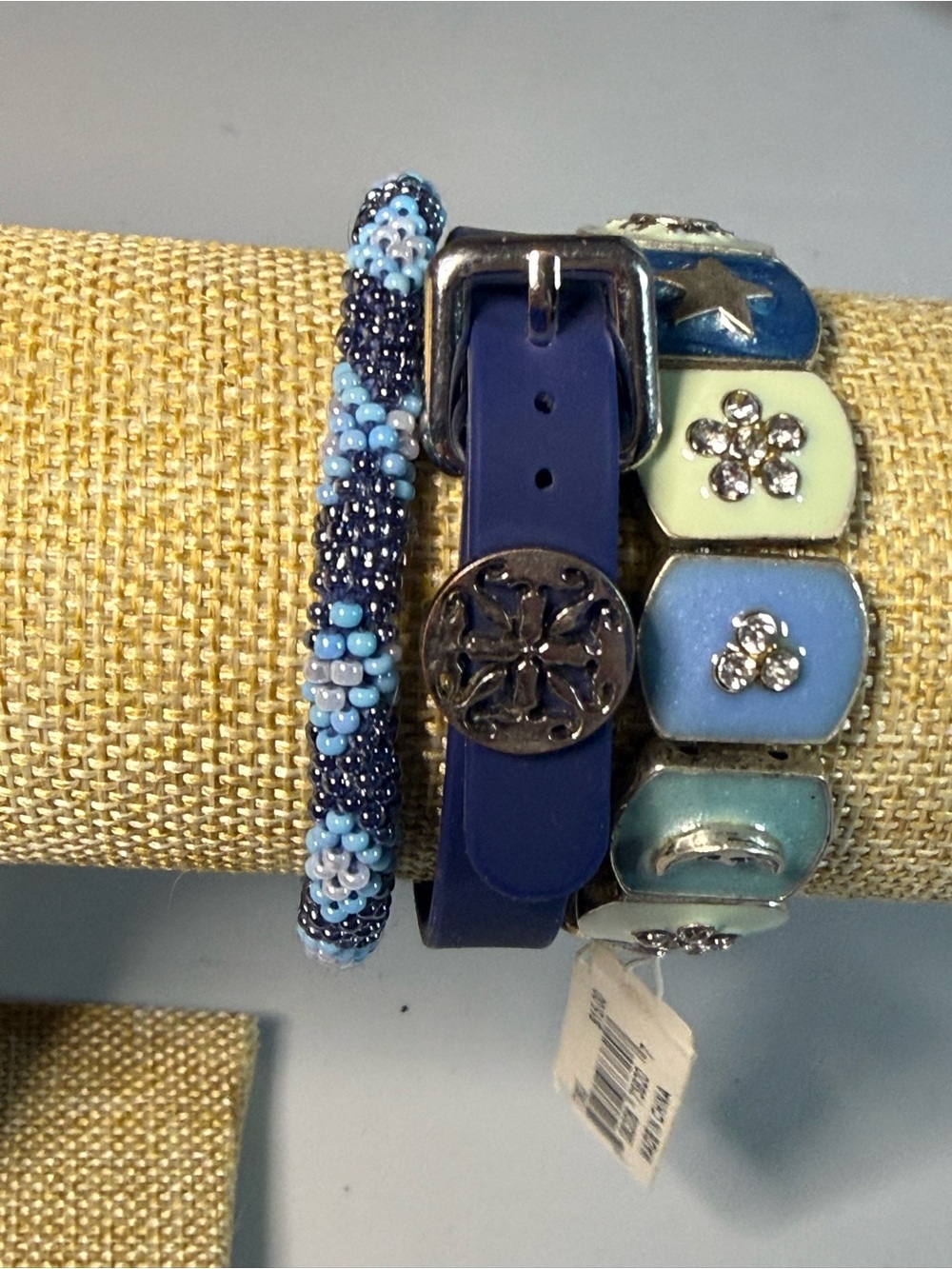 Personally Curated Blue Beaded & Enamel Bracelet Set - Navy and Light Blue. B5